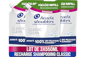 Head & Shoulders Shampooing Antipelliculaire Classic, Recharge 3 x 550 ml, Jusqu’à 100% Des Pellicules Éliminées, Cliniquement Prouvé, Testé Sous Contrôle Dermatologique