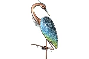 TERESA'S COLLECTIONS Garden Ornaments Outdoor, Large Glass Blue Heron Solar Garden Light, Metal Bird Art Solar Ornaments for Lawn, Flower Pot, Yard & Pond, Gifts for Women, 99cm