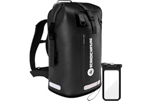 SCANDIC NATURE PIONEER wasserdichter Rucksack mit Rolltop Verschluss 35L 55L schwarz gelb oliv-grün - extra robust dank Boden mit 1000D PVC LKW-Plane, 3 Reflektor-wasserfeste IPX8 Handyhülle