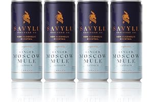 Savyll Beverage Co, Non-alcoholic cocktail cans, Moscow Mule, 250ml cans (4 pack), vegan friendly, gluten free, only 3.5g sugar and 29 calories per 100ml, natural ingredients, ready to drink