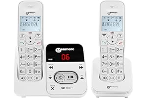 Geemarc Amplidect 295 Twin - Loud Cordless DECT Phone and Additional Handset with Answer Machine and Big Buttons for the Elderly - Low to Medium Hearing Loss - Hearing Aid Compatible - UK Version