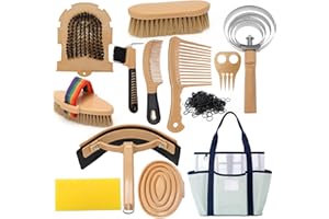 GHWMYD Boîte de Toilettage pour Cheval, Kit de 13 Brosses avec sac de Rangement Série Equine Care pour le Toilettage et le Bain du Cheval
