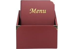 SECURIT - Set de 10 Portamenús Design Line con Caja de Exhibición - 1 Inserto Fijo Doble Cara = 8 Páginas A4- Posibilidad de Añadir Insertos - Café, Bar, Restaurante- Imitación Cuero PU- Color Burdeos