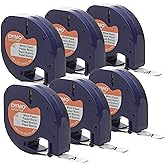 DYMO LetraTag Etiket Makineleri i&ccedil;in Otantik Lt Kağıt Etiketleme Bandı, 1/2" (12 mm), Beyaz Bant &Uuml;zerine Siyah Baskı, 6'lı Pa