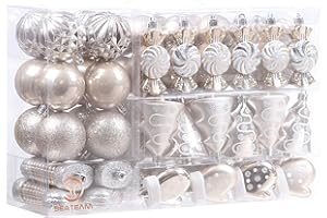 Sea Team Paquete de 77 Bolas de Navidad irrompibles Surtidas, Juego de Adornos navideños, Adornos Decorativos, Colgantes con Paquete de Regalo de Mano Reutilizable para árbol de Navidad (champán)