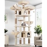 Globlazer Cat Scratcher Beige XXL 209 cm with 3 Padded Perches, 2 Nests, 2 Baskets, Large Platforms, Plush Toys, Luxury Tree