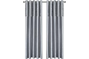 CHARKHAH Crushed Velvet Faux Silk Curtains for Bedroom Living Room Elegant and Silky Blackout Fabric Pair of Fully Lined Door Curtain with Eyelet Rings (Silver, 46" Wide x 54" Drop)
