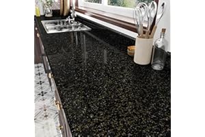 HotDecor Papier peint autocollant marbre noir brillant en vinyle noir brillant pour plan de travail de cuisine, papier peint lavable noir et doré, papier peint à décoller et à coller pour salle de