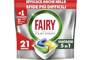 Fairy Platinum Tutto In Uno Capsule Per Lavastoviglie, Limone, 21 Capsule, Per Sfide Difficili, Pulisce I Residui Di Grasso Nel Filtro