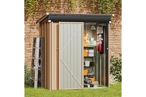 Amopatio Casetta da Giardino Metallo, Casetta Attrezzi Giardino Capanno da Giardino con Porta, 162 x 92 x 182 cm, Impermeabile Armadio per Esterno Porta attrezzi da giardino Lamiera zincata, Marrone