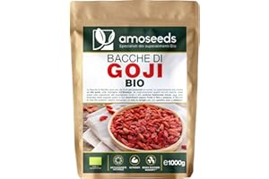 AMOSEEDS Bacche di Goji BIO 1KG | Himalaya, Essiccate al sol, Senza Zuccheri Aggiunti | 100% crude | Qualità Superiore
