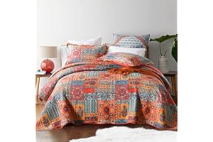 ‎QUCOVER Qucover Tagesdecke Shabby chic 240 x 260 cm Patchwork Bettüberwurf 250x270 aus Baumwolle Gesteppte Decke für Doppelbett mit Kissen in Landhausstil