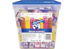 ‎FRIGEO AHOJ-BRAUSE Frigeo Ahoj-Brause Brause-Bonbon-Stangen Brause-Bonbons verpackt als Stange 3 verschiedene Geschmacksrichtungen: Zitrone, Cola und Himbeere - 2.3 kg Eimer mit 100 Stangen