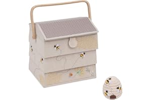 Large Sewing Box/Basket with Drawer Plus Pincushion ~ Beehive/Bee Design ~ Hobbygift/Cotton Club Crafts