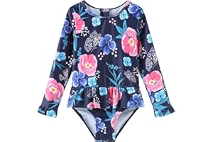 AISYEE Baby Badeanzug Mädchen Langarm Kinder Baby Einteiliger Hawaii Rüschen Bademode Baby Schwimmanzug Mädchen 6 Monate-4 Jahre