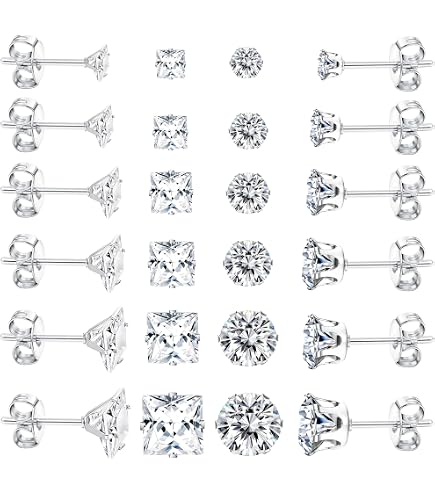 4 Paires Boucles D'Oreilles Argent 925 Zircone Cubique – 2/3/4/5mm | Hypoallergéniques, Clous & Huggies