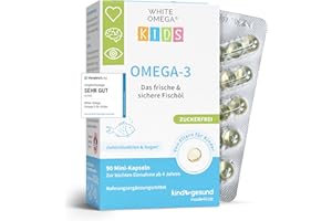 ‎WHITE OMEGA Omega 3 Kinder - Vergleichssieger 2025-518mg Fischöl: 293mg DHA & 173mg EPA - zuckerfrei, kein Fischgeschmack, leicht zu schlucken - Omega 3 Kids Fischöl Kapseln - White Omega Kids, 90 Mini Pearlz