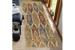 BORKOY Ethnic Multicolour Moroccan Runner Rug 70x450cm Non-Slip Kitchen Carpet, Extra Long Washable Hallway Mats for Corridor Living Room, Boho Abstract Design Floor Mat with Dirt Trapper Function
