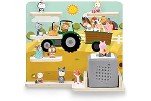 ‎STADTECKEN stadtecken® Kinder Regal für Musikbox I Geeignet für die Toniebox und ca. 35 Tonies I Perfekte Audbewahrung für Kinderzimmer I Zum Aufstellen oder Aufhängen I Bauernhof, mittel