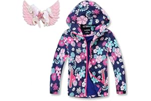 BRONG Chaquetas Impermeables para NiñA Floral Forrado De VellóN Impermeable con Capucha Suave CáLido Rompevientos Ligero con Horquilla De Unicornio
