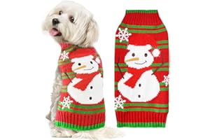 ABRRLO Dog Christmas Jumper Stripe Snowman Outfits Ugly Xmas Pet Sweater Puppy Cat Holiday Costume New Year Clothes Gift for Small Medium Large Dogs (Red Green Snowman,S)