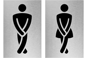 VIRO DISPLAY Slimline Aluminium Crossed Legged Toilet Sign Twin Pack from ViroDisplay® – Brushed Silver – Durable Printed Surface – Self-Adhesive Fixing