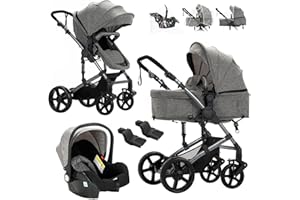Reenborn Carrito Bebe 3 en 1, Carro Bebe con Dos Modos de Empuje Reversibles, Cochecito 3 Piezas con Marco de Aluminio, Carricoche con Diseño Plegable con Un Solo Clic (588 Grey)
