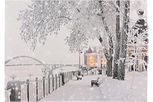 Spetebo LED Bild beleuchtet - Brücke / 40 x 30 cm - Wandbild Leuchtbild Winterlandschaft auf Leinwand
