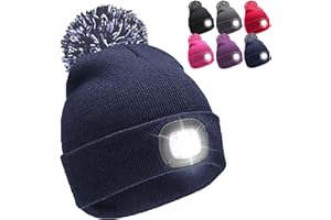 ONLYBEE Kids Boys Girls Winter Bobble Hat with Rechargeable LED Head Torch Light 6 Colours