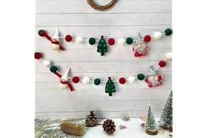 PINKBLUME Wollfilz Weihnachtsgirlande Weihnachtsstrümpfe Stiefel Banner rot grün weiß Wollfilzkugeln Pom Girlande Wimpelkette für X-Mas Baum Wand Zuhause Kamin Fenster Indoor Outdoor Party Dekor