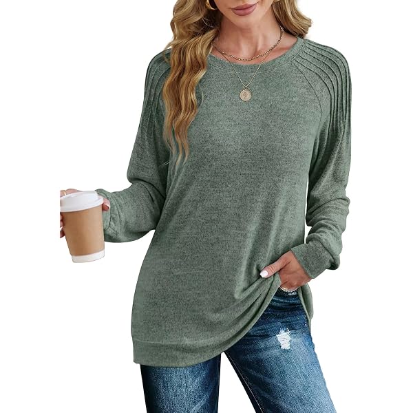 Cicy Bell Dames Long Sleeve Henley Shirt - Lichte Gebreide Trui Ronde Hals Losse Pasvorm Tuniek