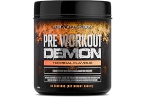 DEMON LABZ Pre Workout Demon - Integratore Pre-Allenamento in Polvere con Creatina, Beta-Alanina, Glutammina, Taurina, Citrullina e Vitamina B12 - Gusto Tropicale - 360g - 40 Dosi
