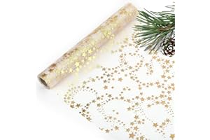 AKSXU Tischläufer Weihnachten,Gold Sterne edle Tischläufer Tischband Glänzend Organza Tischdeko für Weihnachten Silvester Adventszeit Festliche,Ramadan,Hochzeiten Dekoration, Doppelseitig,28cmx 5m