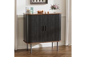 BonVache Sideboard, Buffet Storage Cabinet for Living Room, Kitchen Cupboard with Tambour Sliding Door, Storage Unit for Modern Home Dinning Room,Black