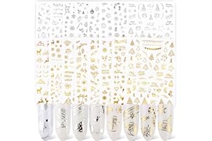 FLOFIA 16 Blatt Gold Silber Nagelsticker Weihnachten Selbstklebend Nagelaufkleber Weihnachten Nail Art Tipp Sticker Decals DIY Dekoration für Damen Mädchen Fingernägel Tattoo