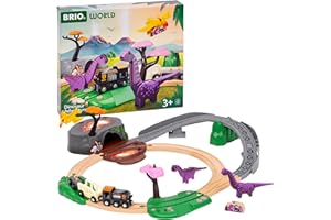 BRIO World - 36094 - Circuit Dinosaure - Coffret Complet 21 pièces - Action de Jeu sans Pile - Dinosaures Inclus - Circuit de Train en Bois - Jouet Mixte à partir de 3 Ans
