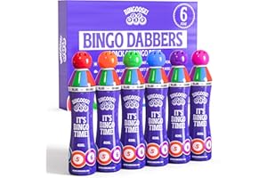 BINGOOSE Bingo Dabbers Pack of 6 for Dotting Game Books, Tickets, Sheets & Cards - Sponge Tip Jumbo Bingo Pens with Bright Marker Ink - Screw Top, Non Leak Dot Markers - Long-Lasting Daubers for Game Night Fun