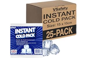 VSAFETY V Safety Packs de Froid Instantané 15 × 15 cm – Activation Par Pression, Usage Unique, Fabriqué au Royaume-Uni – Sans Congélation, Boîte de 25