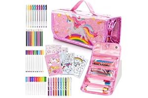 ARANEE 60Stück Malset für Kinder Ab 3-12 Jahre,Federmäppchen , Schreibset Enthält Marker Farbstifte Gel Stift Fruchtig Duftend Filzstiften 3D Aufkleber - Einhorn Geschenke für Mädchen