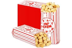 Votoko 250 Pièces 9 x 6 x 21cm Cinéma Sachet Pop Corn, Popcorn Boîtes Rouge Blanche Rayé, Pot Popcorn, Candy Bags, Snacks Container pour Les Fêtes, Anniversaires, Soirées Cinéma Carnival