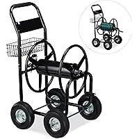 Relaxdays Schlauchwagen Metall, 4 Gummiräder, XL Schlauchtrommel, Kurbel, f. 60m Schlauch, HBT 114 x 64 x 90 cm, schwarz