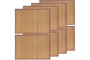 BambooMN Mantel individual de listones de bambú con borde de tela, impresión de color sólido, 45,7 x 33 cm, marrón, 8 unidades