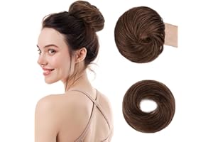 SEGOHAIR 30g Messy Bun Hair Piece Real Human Hair Donut for Women | Straight Elastic Hair Bun Maker Scrunchies | Thick Full Messy Bun Chignon Updo Tool | Chocolate Brown