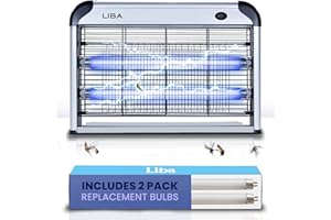 LiBa Elektrischer Insektenvernichter, Insekten und Fliegenvernichter, 20W Insektenfänger für Mücken, Fliegen und Motten, Fliegenvernichter Abwehr mit 2 Ersatzbirnen und abwaschbarer Ablage