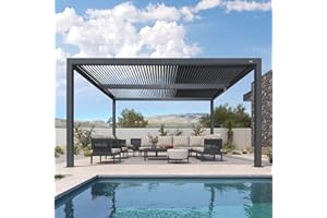 PURPLE LEAF Pergola Bioclimatica 4,6 x 3,3 m Pergolato da Giardino Lame Orientabili Area 15,18 m² Gazebo Pergola Alluminio per Patio Terrazza Esterno, Grigio