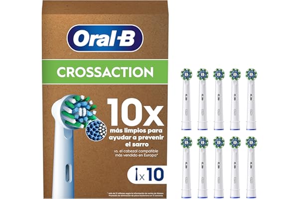 Oral-B Pro CrossAction Cabezales De Recambio ORIGINALES para Cepillo de Dientes Eléctrico Oral-B Pro, Pack de 10 Recambios Con Indicador De Uso, Blanco (Tamaño Buzón)