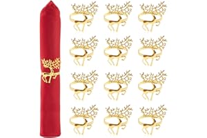 Yuaerbuo 12 Stück Serviettenringe Weihnachten, 4cm Napkin Rings Hirsch Elegante Serviettenhalter Rentier Serviettenschließe Tischdeko für Weihnachten, Hochzeit, Erntedankfest, Party (gold, 4*5.5 CM)