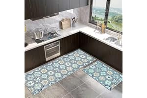 SHUAIG Non-Slip Kitchen Mat Set, Washable Kitchen Rugs, Set of 2, Kitchen Mats with Sliding Sticker for Kitchen, Foyer (Style E, 43 x 75 + 43 x 150 cm)