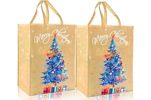 ADQUATOR Christmas Tote Bags - 2 Pack Extra Large Christmas Bags with Tree Handle Non-woven Fabric Gift Present Bag,Xmas Shopping Bag for Holiday Party