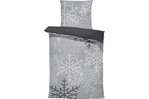 one-home Winter Bettwäsche Thermo Fleece Kuschelig Warme Bettbezüge Flauschig Warm Weich, Größe:2 teilig 135x200 cm, Farbe:Schneeflocken Kristalle grau